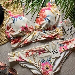 Billabong Floral Coral Sands V Cami Bikini Top | Lowrider Bottom in Salt Crystal